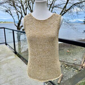 Vintage 90s Liz Claiborne Petite Woven Tan Beige Tank Sweater
